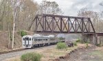 The RDC's on a run-by underneath a former PRR trestle south of Auburn